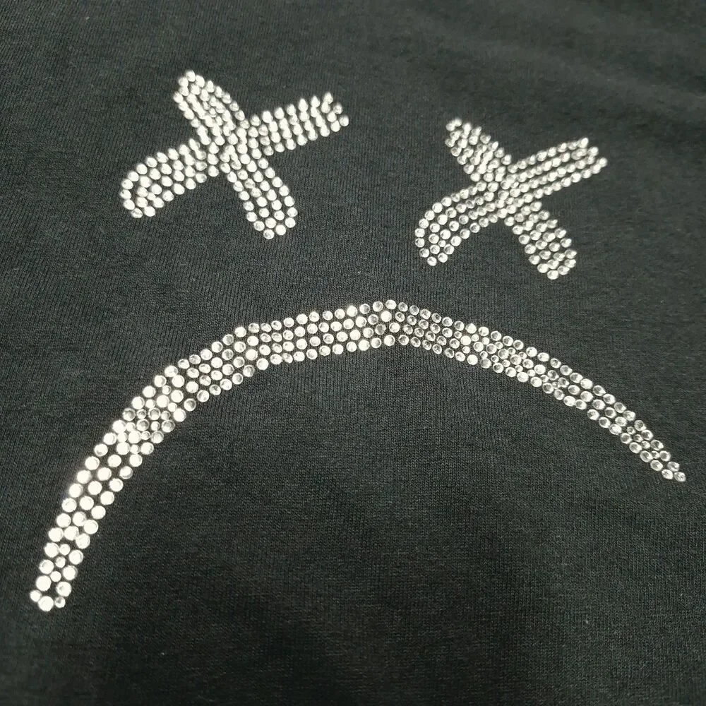 Ok That Sucked We All Die 444 Rhinestone Sad Face Graphic Tee Black Mens L​ oh